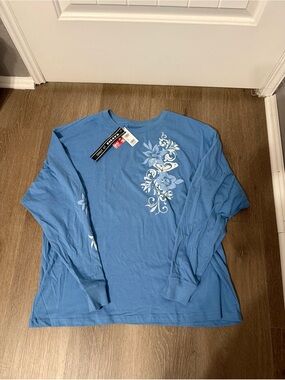 Roxy Blue Long-Sleeve Tee with White Floral Print